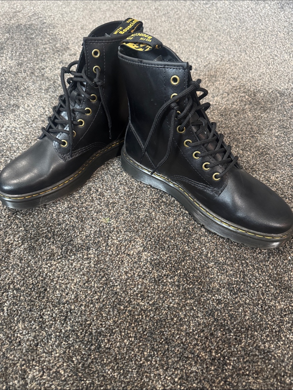 Dr. Martens Black Leather Lace-Up Boots with Yellow Accents - Picture 4 of 8